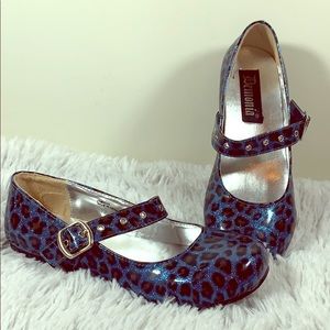 Demonia Blue leopard Maryjanes